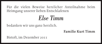 Traueranzeige von Else Timm von Flensburger Tageblatt