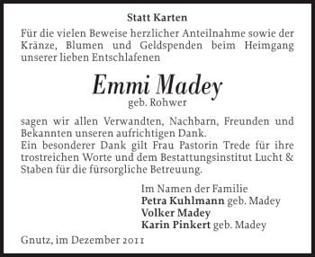 Traueranzeige von Emmi Madey von Landeszeitung