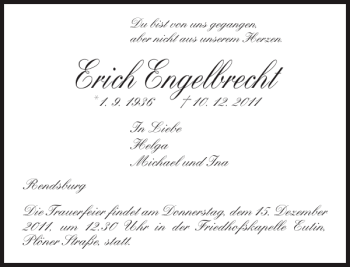Traueranzeige von Erich Engelbrecht von Ostholsteiner Anzeiger