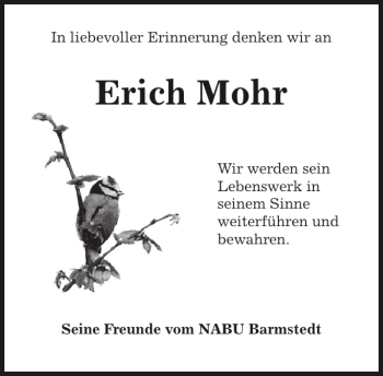 Traueranzeige von Erich Mohr von Barmstedter Zeitung