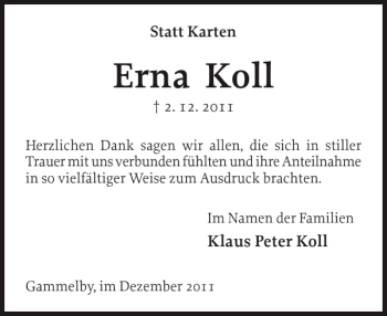 Traueranzeige von Erna Koll von Eckernförder Zeitung