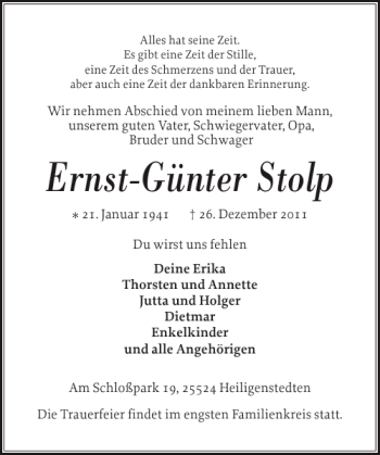 Traueranzeige von Ernst-Günter Stolp von Norddeutsche Rundschau