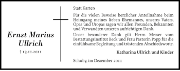 Traueranzeige von Ernst Marius Ullrich von Schleswiger Nachrichten