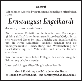 Traueranzeige von Ernstaugust Engelhardt von Nordfriesland Tageblatt