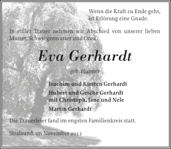 Traueranzeige von Eva Gerhardt von Schlei-Bote