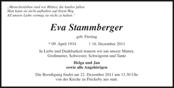 Traueranzeige von Eva Stammberger von Eckernförder Zeitung