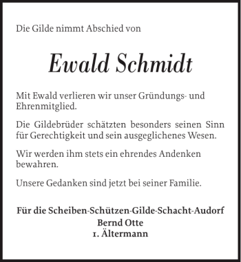 Traueranzeige von Ewald Schmidt von Landeszeitung