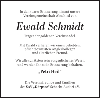 Traueranzeige von Ewald Schmidt von Landeszeitung