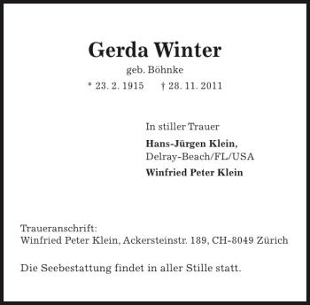 Traueranzeige von Gerda Winter von Pinneberger Tageblatt