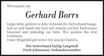 Traueranzeige von Gerhard Borrs von Husumer Nachrichten