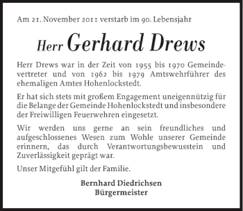 Traueranzeige von Gerhard Drews von Norddeutsche Rundschau