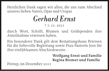 Traueranzeige von Gerhard Ernst von Flensburger Tageblatt