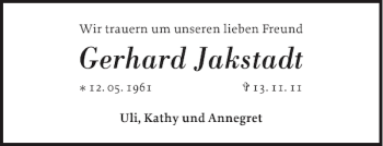 Traueranzeige von Gerhard Jakstadt von Schlei-Bote