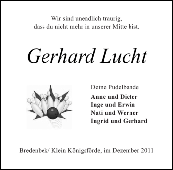Traueranzeige von Gerhard Lucht von Landeszeitung