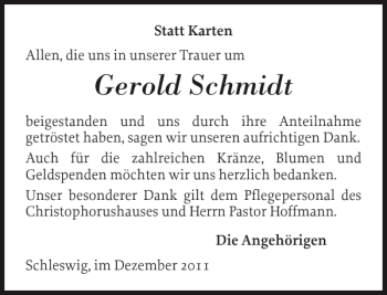 Traueranzeige von Gerold Schmidt von Schleswiger Nachrichten