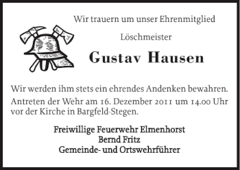 Traueranzeige von Gustav Hausen von Stormarner Tageblatt