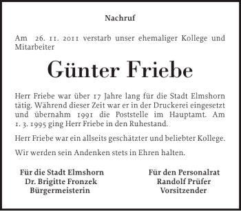 Traueranzeige von Günter Friebe von Elmshorner Nachrichten