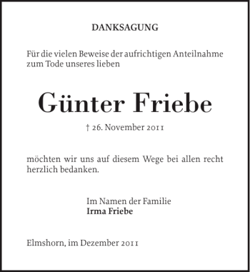 Traueranzeige von Günter Friebe von Elmshorner Nachrichten