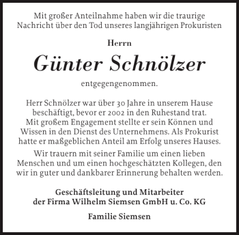 Traueranzeige von Günter Schnölzer von Eckernförder Zeitung