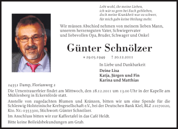 Traueranzeige von Günter Schnölzer von Eckernförder Zeitung