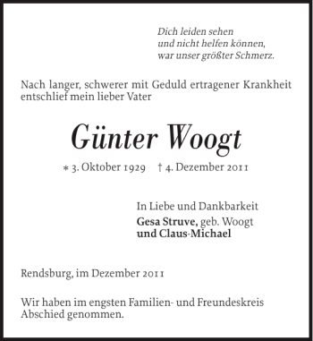 Traueranzeige von Günter Woogt von Landeszeitung