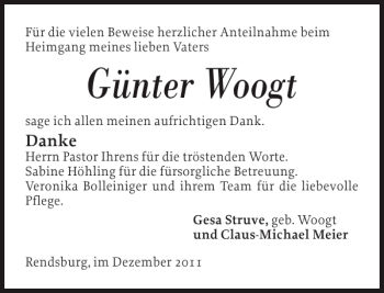 Traueranzeige von Günter Woogt von Landeszeitung
