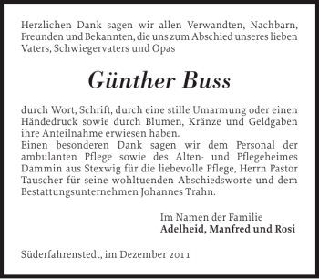 Traueranzeige von Günther Buss von Schleswiger Nachrichten