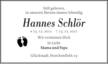 Traueranzeige von Hannes Schlör von Norddeutsche Rundschau