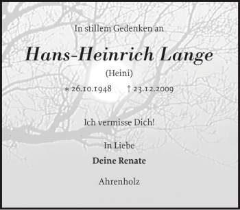 Traueranzeige von Hans-Heinrich Lange von Schleswiger Nachrichten