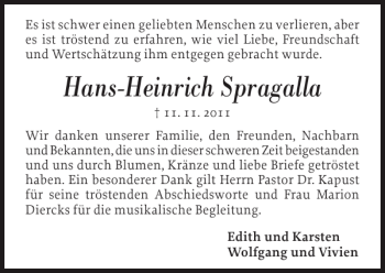 Traueranzeige von Hans-Heinrich Spragalla von Flensburger Tageblatt
