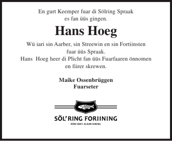 Traueranzeige von Hans Hoeg von Sylter Rundschau