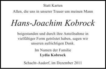 Traueranzeige von Hans-Joachim Kobrock von Landeszeitung