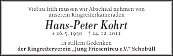 Traueranzeige von Hans-Peter Kohrt von Husumer Nachrichten