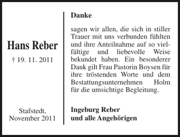 Traueranzeige von Hans Reber von Landeszeitung