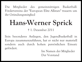 Traueranzeige von Hans-Werner Sprick von Ostholsteiner Anzeiger