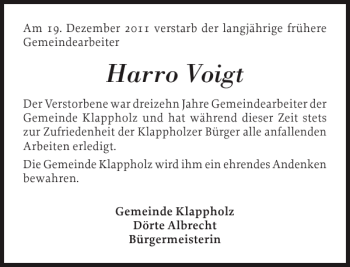 Traueranzeige von Harro Voigt von Schleswiger Nachrichten