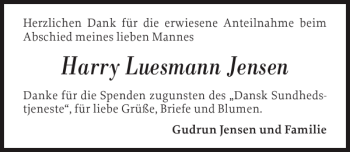 Traueranzeige von Harry Luesmann Jensen von Flensburger Tageblatt