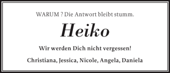 Traueranzeige von Heiko  von Landeszeitung