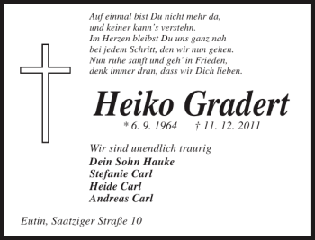 Traueranzeige von Heiko Gradert von Ostholsteiner Anzeiger