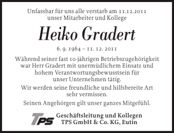 Traueranzeige von Heiko Gradert von Ostholsteiner Anzeiger