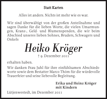 Traueranzeige von Heiko Kröger von Landeszeitung