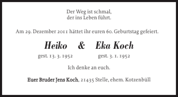 Traueranzeige von Heiko Eka Koch von Husumer Nachrichten