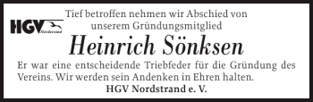 Traueranzeige von Heinrich Sönksen von Husumer Nachrichten