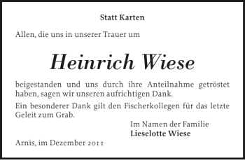 Traueranzeige von Heinrich Wiese von Schlei-Bote