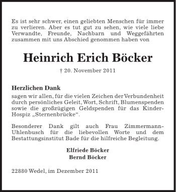 Traueranzeige von Heinrich Erich Böcker von Pinneberger Tageblatt