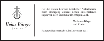 Traueranzeige von Heinz Bürger von Landeszeitung