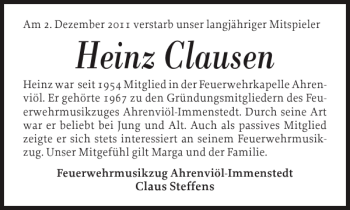 Traueranzeige von Heinz Clausen von Husumer Nachrichten