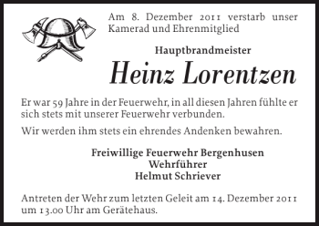 Traueranzeige von Heinz Lorentzen von Landeszeitung