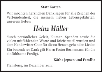 Traueranzeige von Heinz Müller von Flensburger Tageblatt