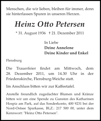 Traueranzeige von HeinzOoPetersen  von Flensburger Tageblatt